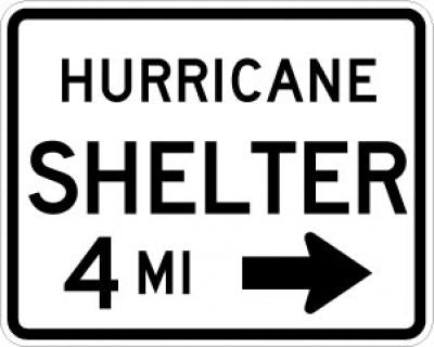 Hurricane Shelter DistanceRight Arrow Sign