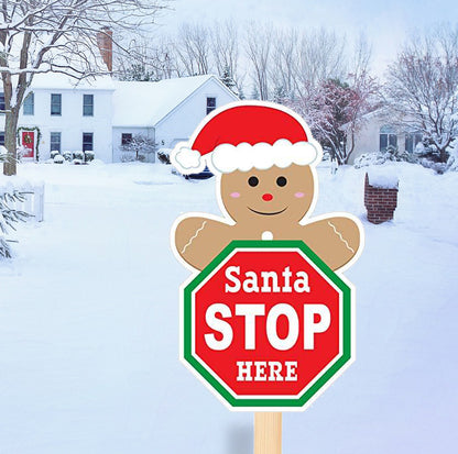 Christmas Gingerbread Man Santa Stop Here Sign