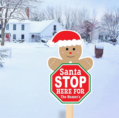Customizable Christmas Gingerbread Man Santa Stop Here Sign