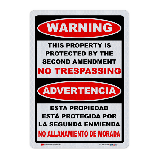 Bilingual - Warning This Property Is Protected By The Second Amendment Sign