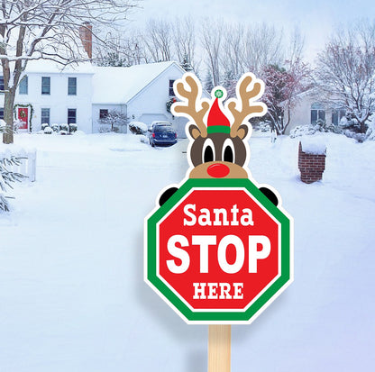 Christmas Reindeer Santa Stop Here Sign