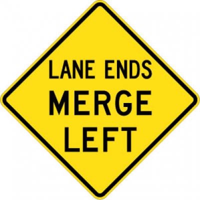 W9-2L Lane Ends Merge Left