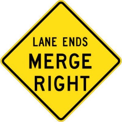 W9-2R Lane Ends Merge Right